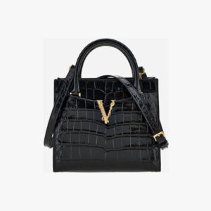 Top Handle In Vitello Embossed Coccodrillo - Black-Versace Gold