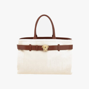 Tote In Fabric-Calf Leather - Natural-Rust-Versace Gold
