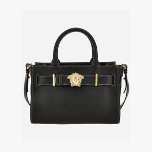 La Medusa Small Tote In Grainy Calf Leather - Black-Rope-Versace Gold