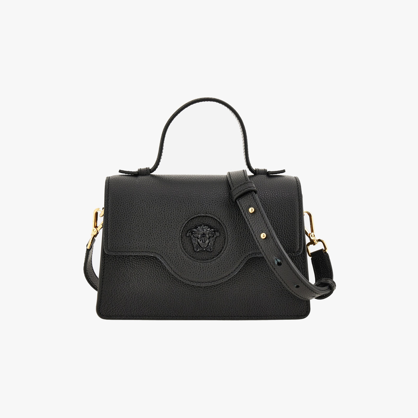 In Grainy Calf Leather - Black-Versace Gold In Grainy Calf Leather - Black-Versace Gold