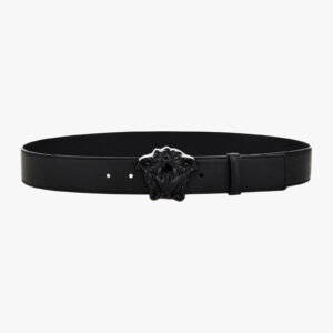 Belt 4 Cm In Grany Calf Leather - Black-Black-Palladium
