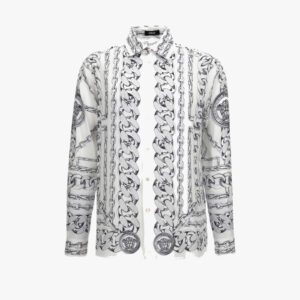 Informal Shirt In Twill Poly Medusa Chain Print - White-Grey