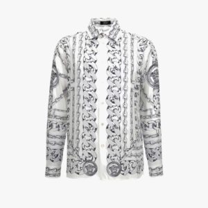Informal Shirt In Twill Poly Medusa Chain Print - White-Grey