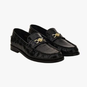 Medusa 95 Loafers In Embossed Croc Calf Leather - Grey