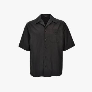 Informal Shirt In Cotton Poplin-Silk Twill Medusa Chain Print And Versace Stamp Embroidery - Black-Grey