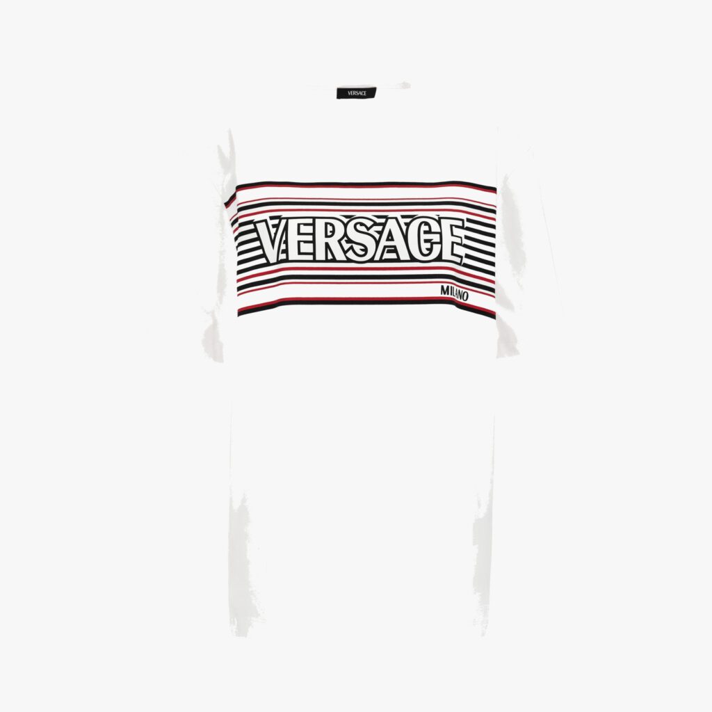 T-Shirt In Jersey Fabric-Stripe Versace Print - White-Black-Red