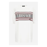 T-Shirt In Jersey Fabric-Stripe Versace Print - White-Black-Red