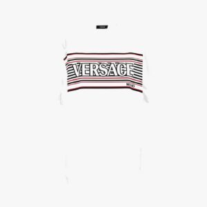 T-Shirt In Jersey Fabric-Stripe Versace Print - White-Black-Red
