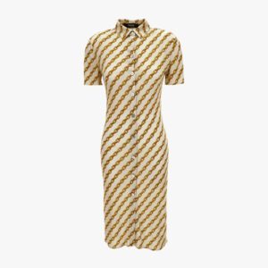 Dress In Oblique Gold Chain Stripes On Responsible Viscose Liquid Jersey - Bone-Gold