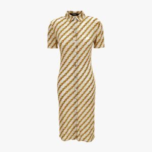 Dress In Oblique Gold Chain Stripes On Responsible Viscose Liquid Jersey - Bone-Gold