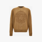 Knit Sweater In Medusa Embroidery - Camel