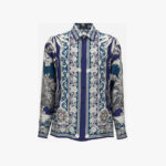 Informal Shirt In Barocco Palm Print Silk Fabric - Grey