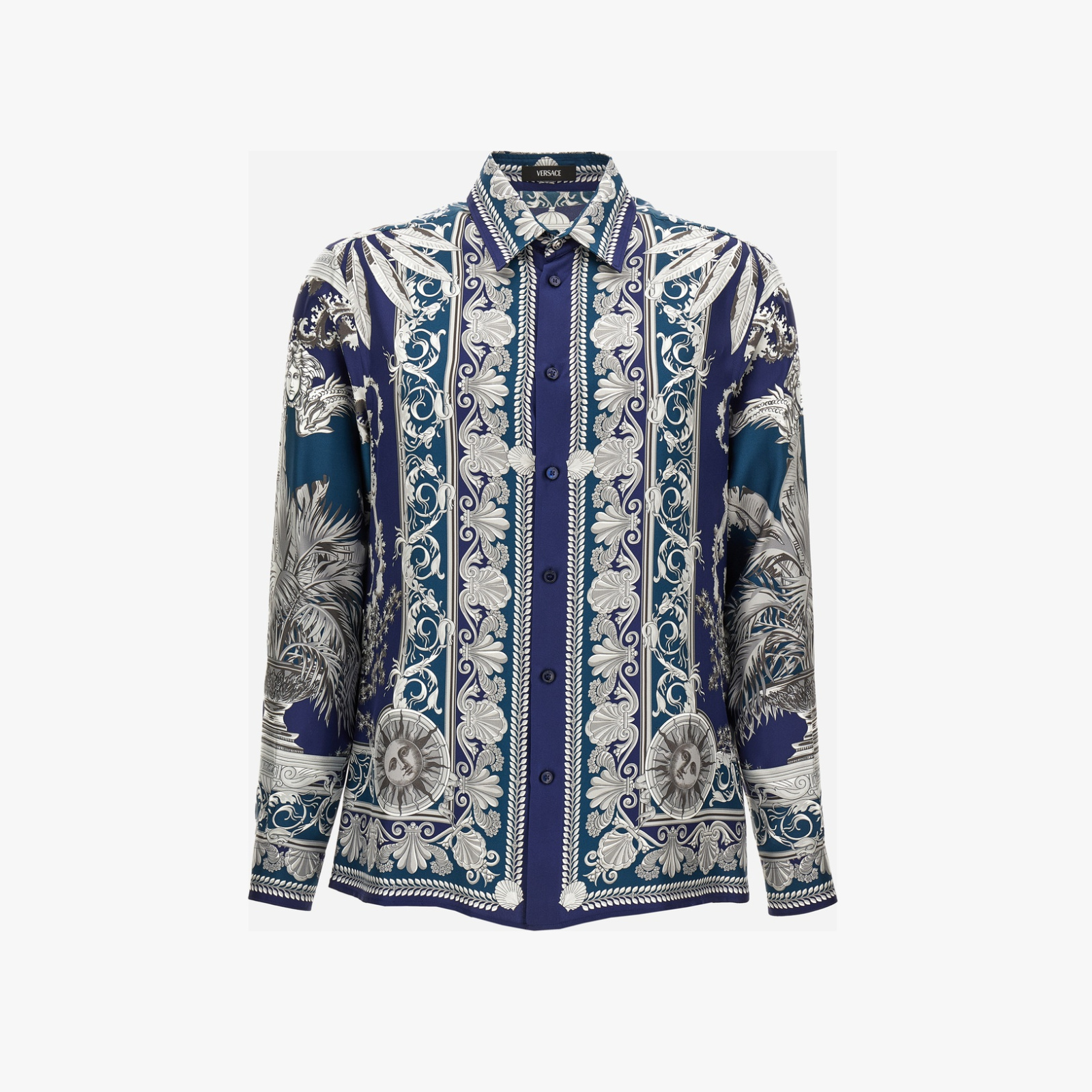 Informal Shirt In Barocco Palm Print Silk Fabric - Grey Informal Shirt In Barocco Palm Print Silk Fabric - Grey