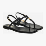 Sandal In Shiny Calf Leather-Metal Hardware - Black-Versace Gold