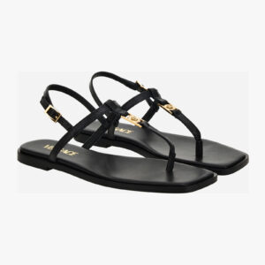 Sandal In Shiny Calf Leather-Metal Hardware - Black-Versace Gold