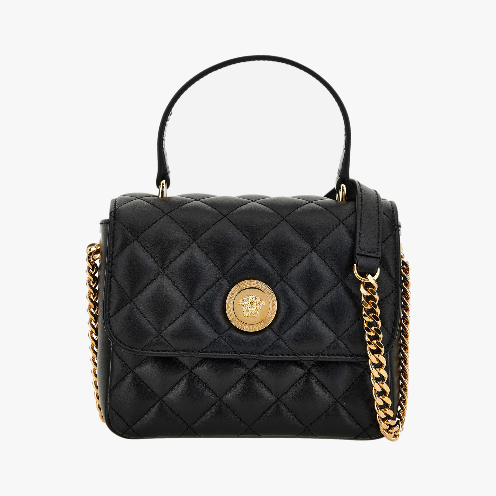 Top Handle In Quilted Lamb Leather - Black-Versace Gold Top Handle In Quilted Lamb Leather - Black-Versace Gold