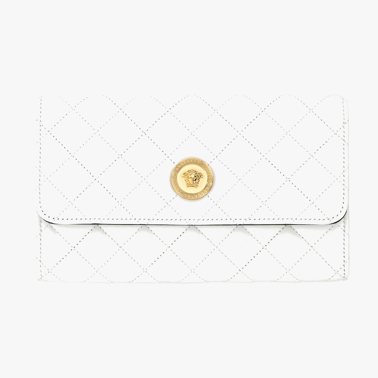Wallet On Chain In Quilted Lamb Leather - Optical White-Versace Gold Wallet On Chain In Quilted Lamb Leather - Optical White-Versace Gold