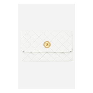 Wallet On Chain In Quilted Lamb Leather - Optical White-Versace Gold