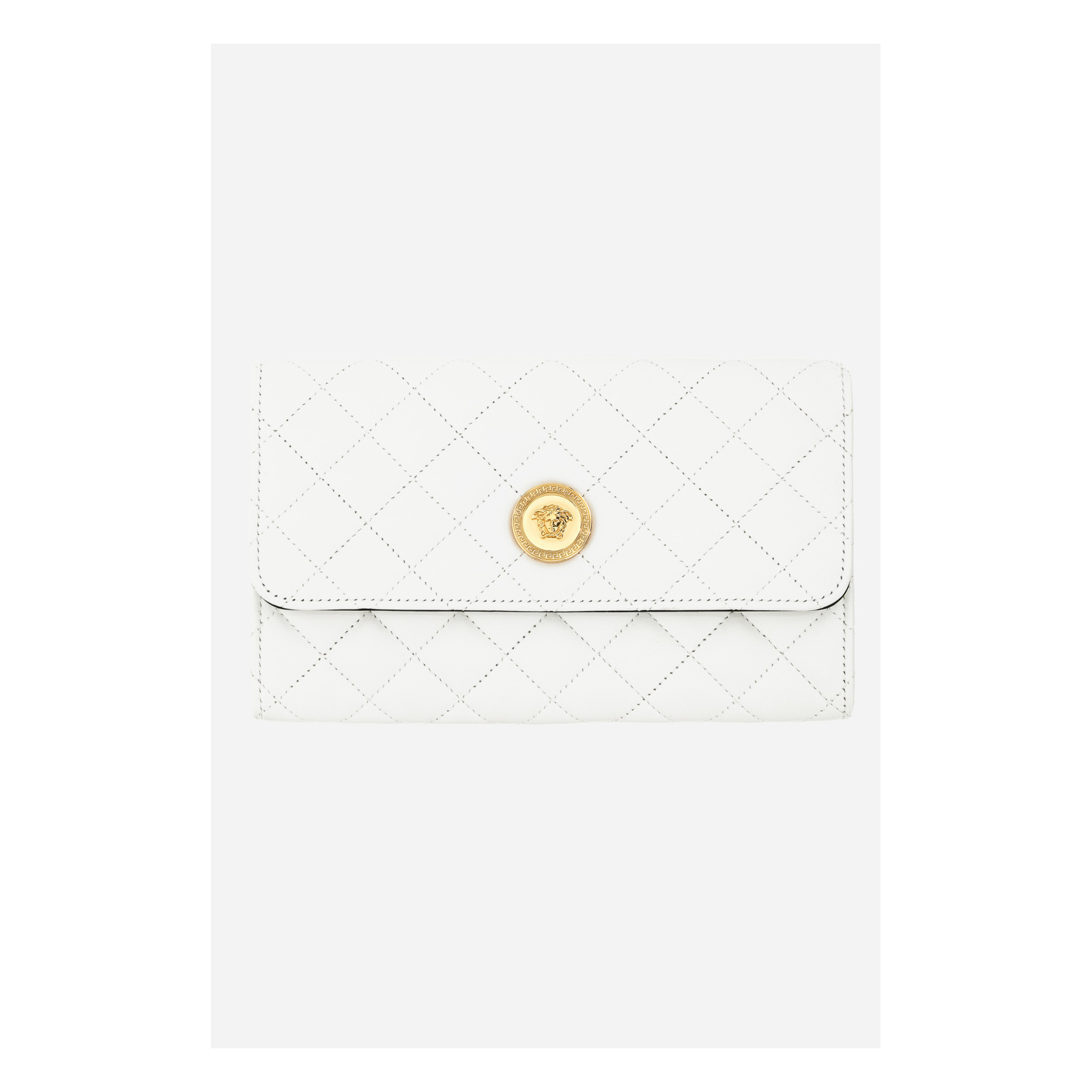 Wallet On Chain In Quilted Lamb Leather - Optical White-Versace Gold Wallet On Chain In Quilted Lamb Leather - Optical White-Versace Gold