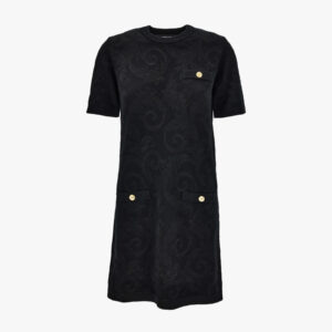 Knit Dress In Barocco Leafy Viscose Blend Jacquard - Black