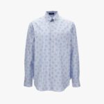 Informal Shirt In Oxford Striped Fabric With Medusa Print - Blue Hydrangea-White-Blue Hydrangea