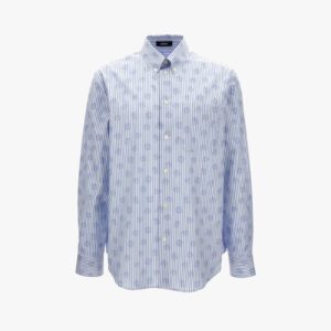 Informal Shirt In Oxford Striped Fabric With Medusa Print - Blue Hydrangea-White-Blue Hydrangea