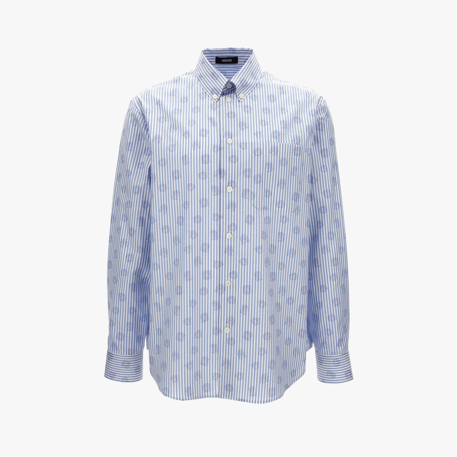 Informal Shirt In Oxford Striped Fabric With Medusa Print - Blue Hydrangea-White-Blue Hydrangea Informal Shirt In Oxford Striped Fabric With Medusa Print - Blue Hydrangea-White-Blue Hydrangea