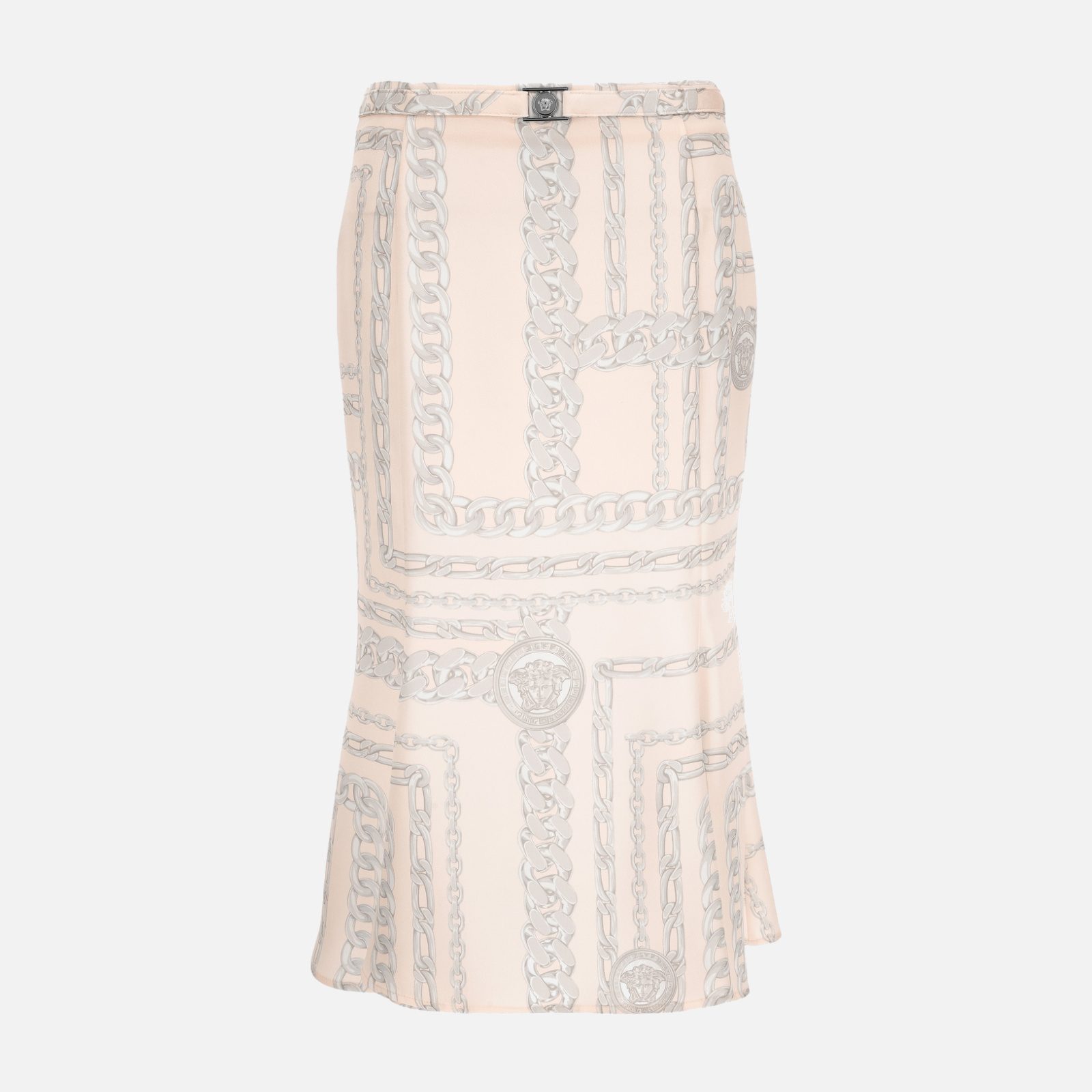 Skirt In Enver Satin Medusa Chain Allover Print - Champagne-Grey Skirt In Enver Satin Medusa Chain Allover Print - Champagne-Grey