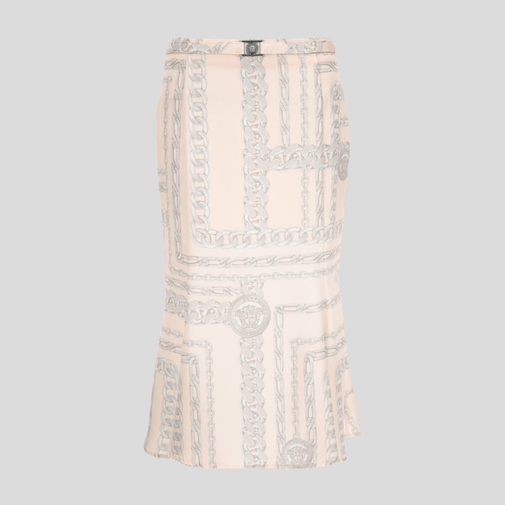 Skirt In Enver Satin Medusa Chain Allover Print - Champagne-Grey