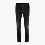 Pant Denim In Black Stretch Denim-Stone Wash-Mustache-Medusa Embroidery - Anthracite-Tobacco