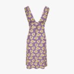 Dress In Stretch Crepe Jersey Print Poppies Allover - Dusty Lavander-Pale Yellow