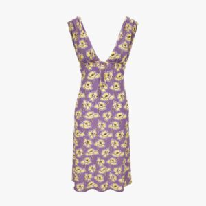 Dress In Stretch Crepe Jersey Print Poppies Allover - Dusty Lavander-Pale Yellow