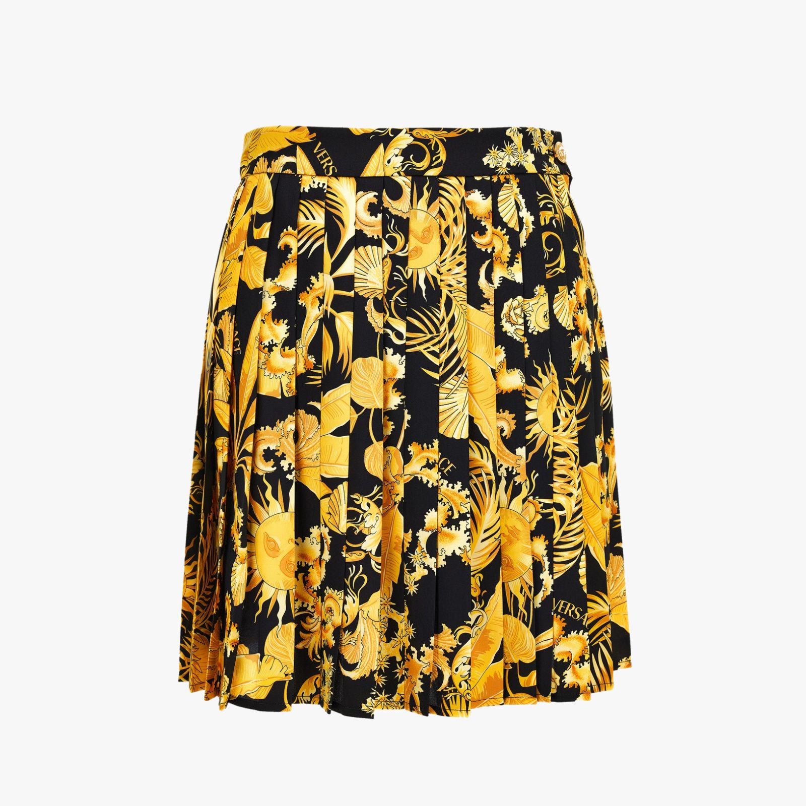 Skirt In Twill Poly Baroque Palm Allover Print - Black-Gold Skirt In Twill Poly Baroque Palm Allover Print - Black-Gold