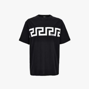 T-Shirt In Cotton Jersey-Greca Print - Black-White
