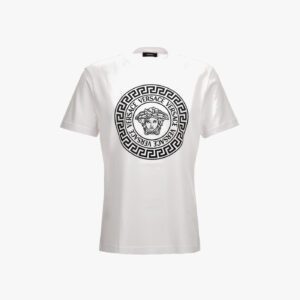 T-Shirt In Jersey Fabric-Medusa Versace Greca Print - White-Black