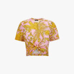 T-Shirt In Jersey Cotton Print Barocco Palm Allover - Pastel Pink-Gold