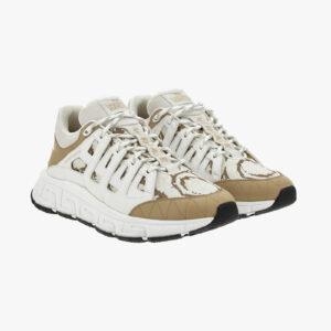 Sneaker In Calf Leather-Jacquard Barocco Fabric - White