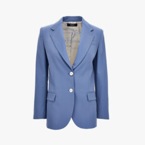 Informal Jacket In Responsible Stretch Wool Gabardine-Medusa Chain Printed Lining - Blue