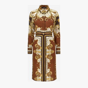 Dress In Twill Poly Barocco Sping Print - Brown
