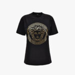T-Shirt In Jersey Fabric With Medusa Lamina Print - Black-Gold
