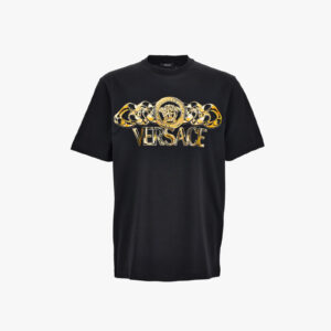 T-Shirt In Jersey Fabric-Chain Print - Black-Gold