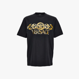 T-Shirt In Jersey Fabric-Chain Print - Black-Gold