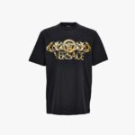 T-Shirt In Jersey Fabric-Chain Print - Black-Gold