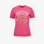 T-Shirt In Plain Jersey Fabric - Medusa Foil Print - Pink