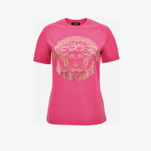 T-Shirt In Plain Jersey Fabric - Medusa Foil Print - Pink