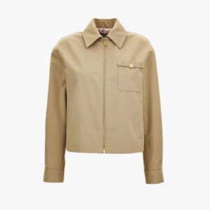 Blouson In Cotton Fabric With Allover Chain Print Lining - Sand