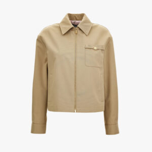 Blouson In Cotton Fabric With Allover Chain Print Lining - Sand