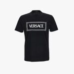 T-Shirt In Compact Cotton Jersey Fabric-Versace Label Logo Embroidery - Black