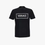 T-Shirt In Compact Cotton Jersey Fabric-Versace Label Logo Embroidery - Black