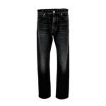 Pant Denim In Stone Wash Black Denim Fabric-Embossed Embroidery